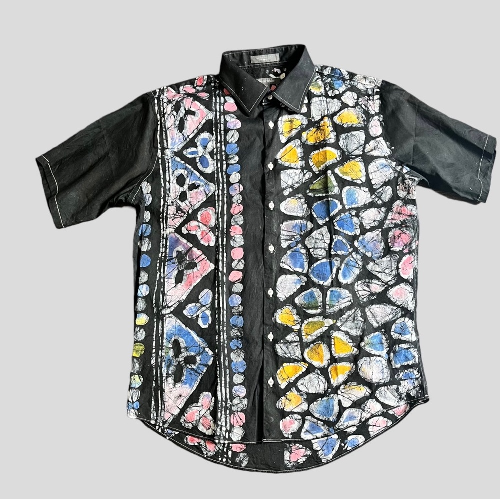 Batik Style African Men Button Down Collared Shirt Size M-L